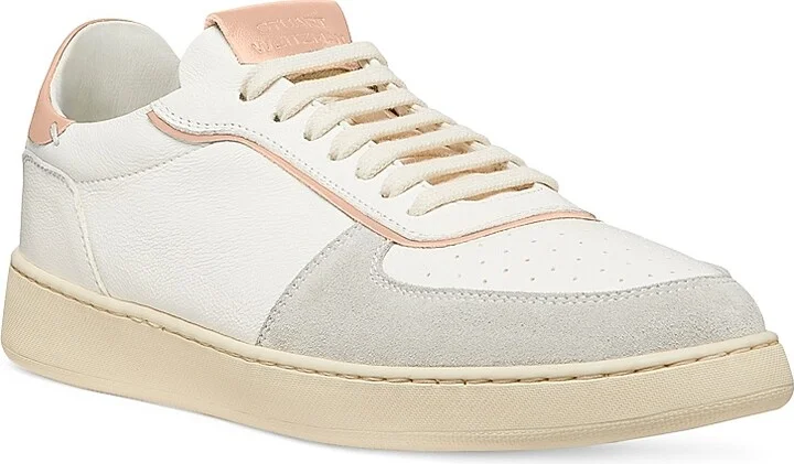Women's Derby Leather & Suede Low-Top Sneakers - Light Grey White Pink - Size 6 - Image 2