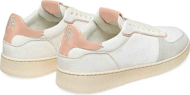 Women's Derby Leather & Suede Low-Top Sneakers - Light Grey White Pink - Size 6 - Image 3