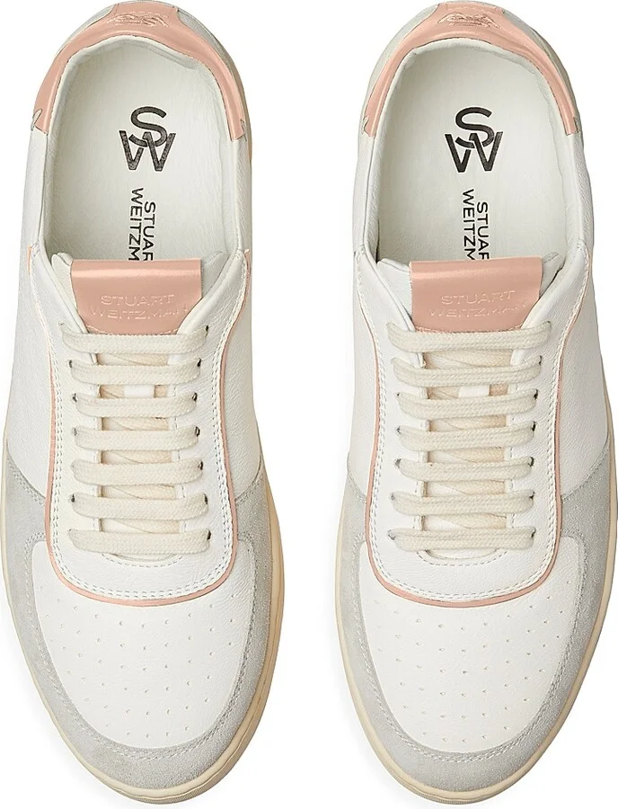 Women's Derby Leather & Suede Low-Top Sneakers - Light Grey White Pink - Size 6 - Image 4