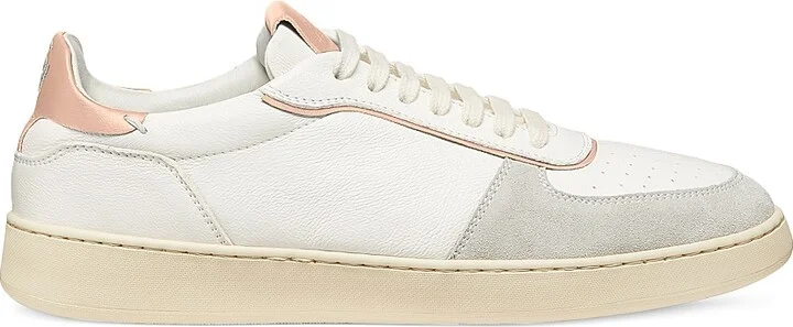 Women's Derby Leather & Suede Low-Top Sneakers - Light Grey White Pink - Size 6