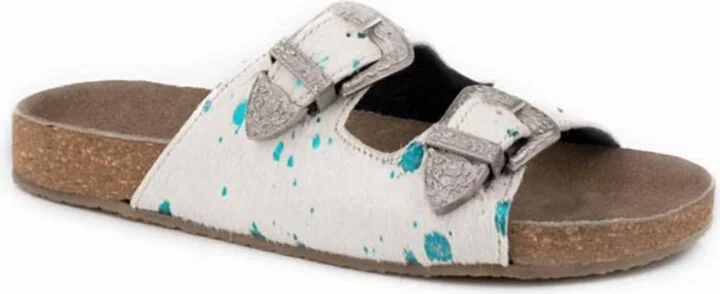 Women's Desiree Faux Hair-On Buckle Sandal In White/blue
