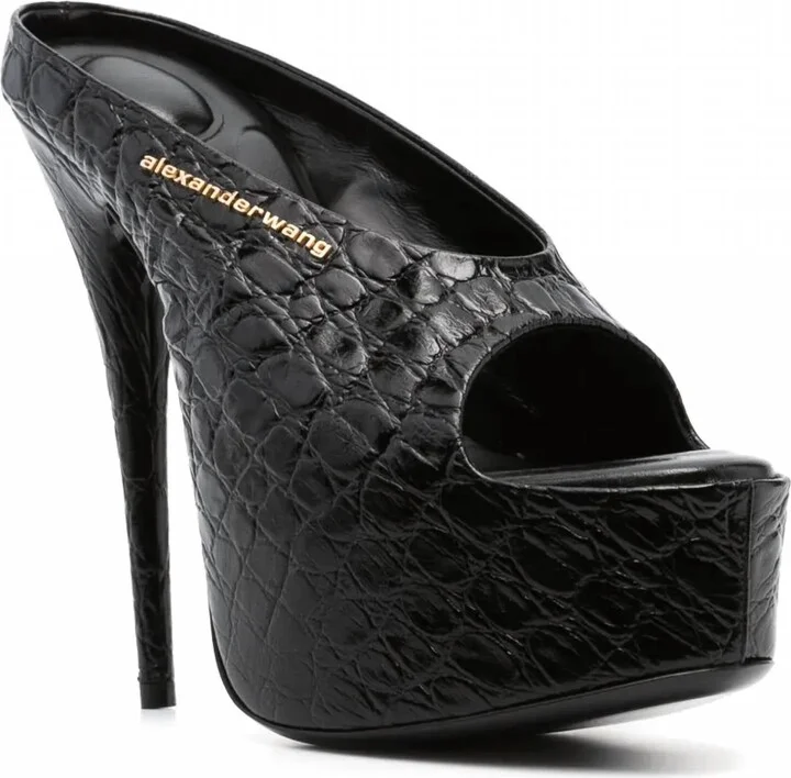 Women's Destiny 150Mm Croc Embossed Leather Sandal Heels In Black