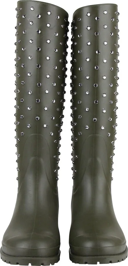 Women's Diamond Studs Olive Green Rubber Rain Boots(36 EU / 6 US) - Image 3