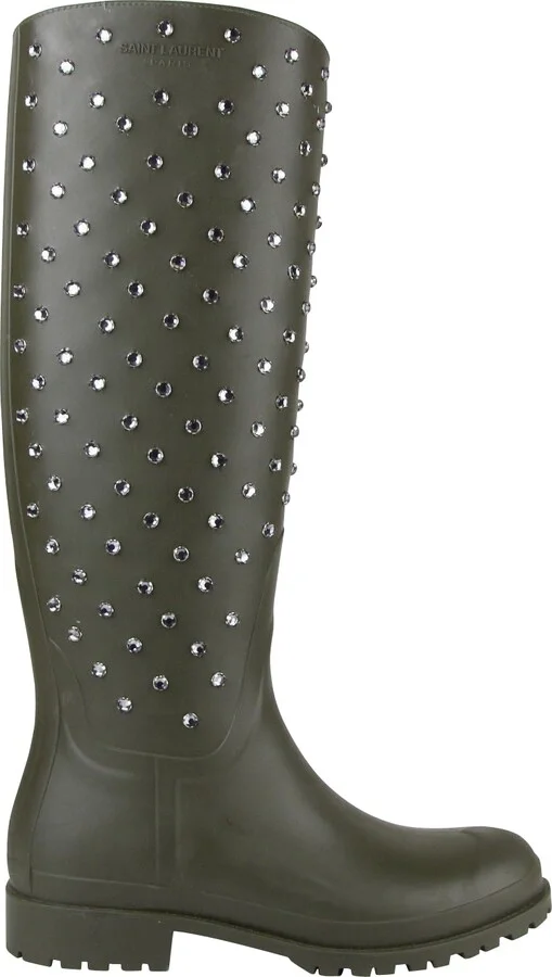 Women's Diamond Studs Olive Green Rubber Rain Boots(36 EU / 6 US) - Image 6