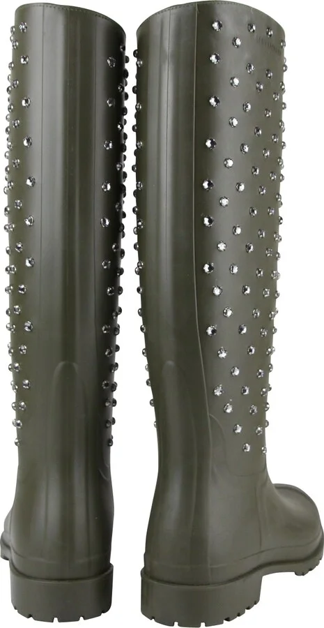 Women's Diamond Studs Olive Green Rubber Rain Boots - Image 5