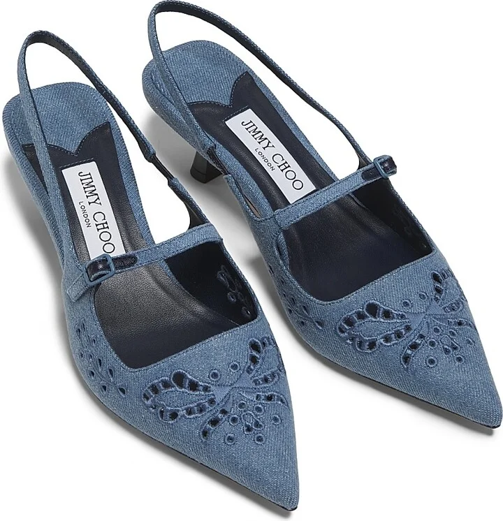 Women's Didi 45MM Embroidered Denim Pumps - Blue Haze - Size 5 - Image 4