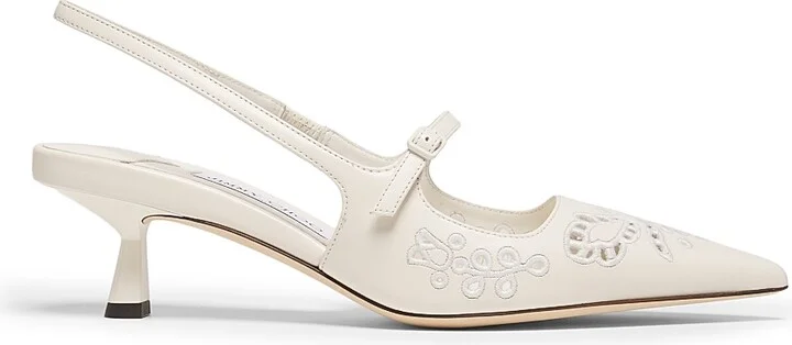 Women's Didi 45MM Leather Embroidered Slingback Pumps - Latte - Size 5.5