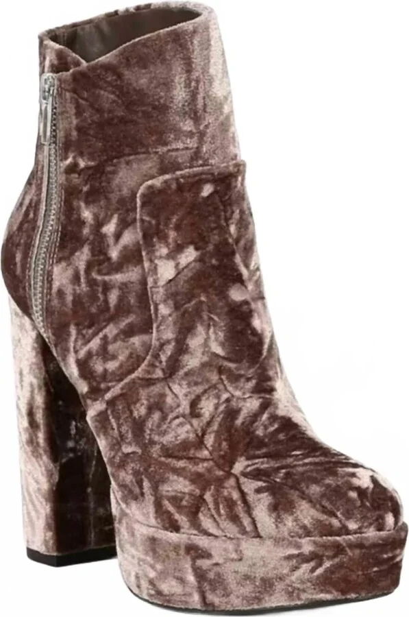 Women's Didier Velvet Platform Block Heel Booties In Dusty Rose