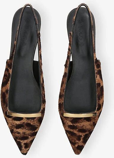 Womens Dk.Brn Com Barretta Leopard-Print Calf-Hair Slingback Flats Eur 40 / 7 Uk Women - Image 2
