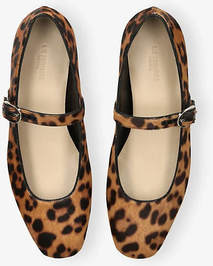 Womens Dk.Brn Com Leopard-Pattern Calf-Hair Mary-Jane Ballet Flats Eur 38.5 / 5.5 Uk Women - Image 2