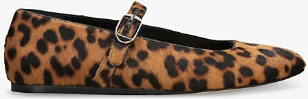 Womens Dk.Brn Com Leopard-Pattern Calf-Hair Mary-Jane Ballet Flats Eur 38.5 / 5.5 Uk Women