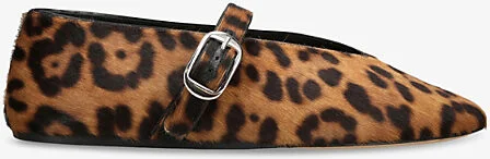 Womens Dk.Brn Com Stella Leopard-Pattern Calf-Hair Ballet Flats Eur 36 / 3 Uk Women