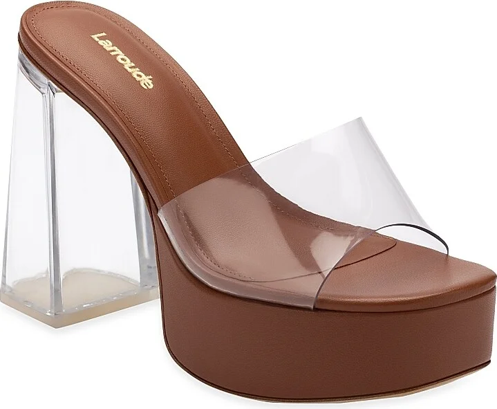 Women's Dolly Lucite Vinyl Platform Mules - Clear Caramel - Size 7.5 - Image 2