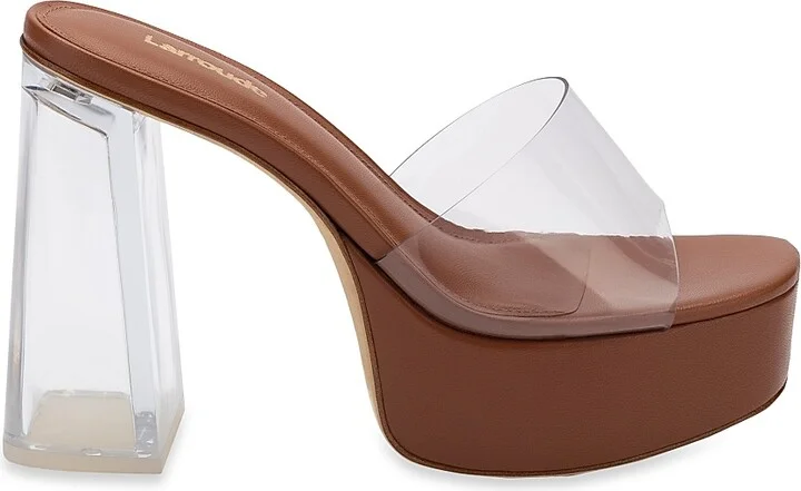 Women's Dolly Lucite Vinyl Platform Mules - Clear Caramel - Size 7.5
