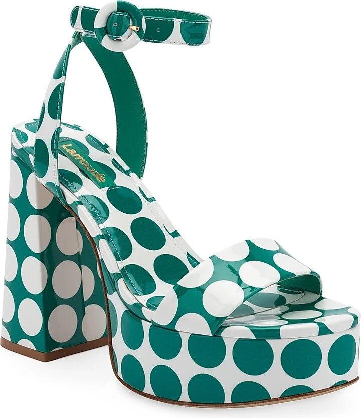 Women's Dolly Polka Dot Patent Leather Platform Sandals - White Green - Size 8 - Image 2