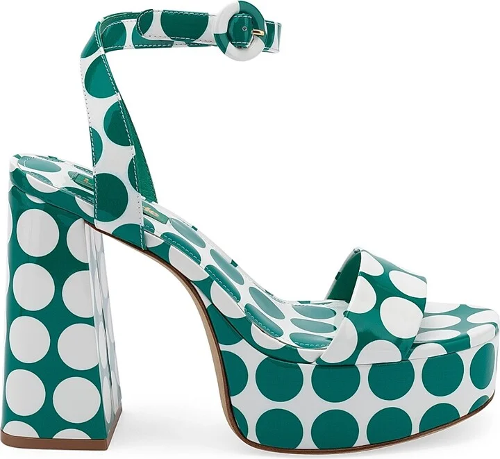 Women's Dolly Polka Dot Patent Leather Platform Sandals - White Green - Size 8