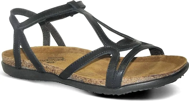 Women's Dorith Sandal With Cork Footbed In Black Raven Leather