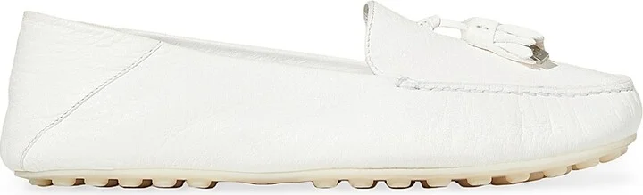 Women's Dot Sole Leather Moccasin Loafers - White - Size 6