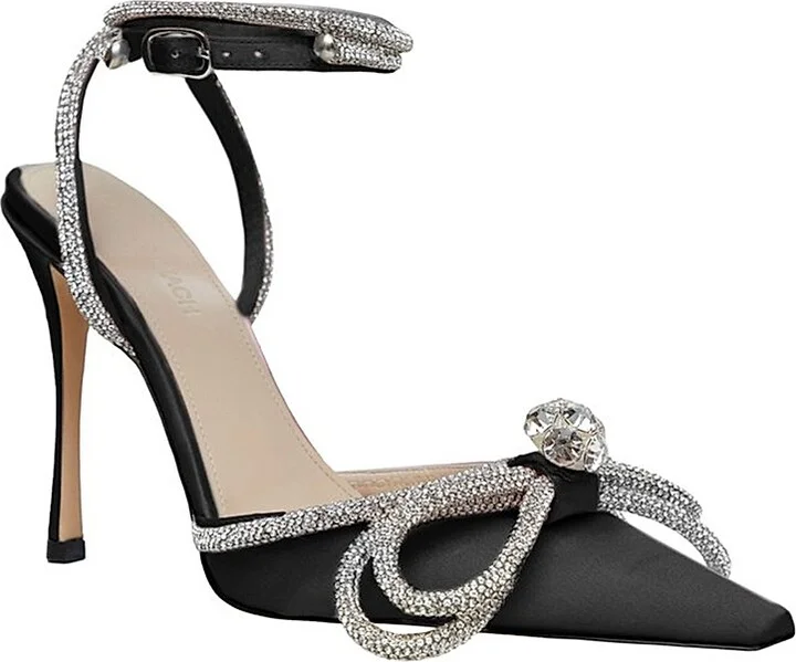 Women's Double Bow 110MM Silk Satin Pumps - Black - Size 8.5 - Image 2