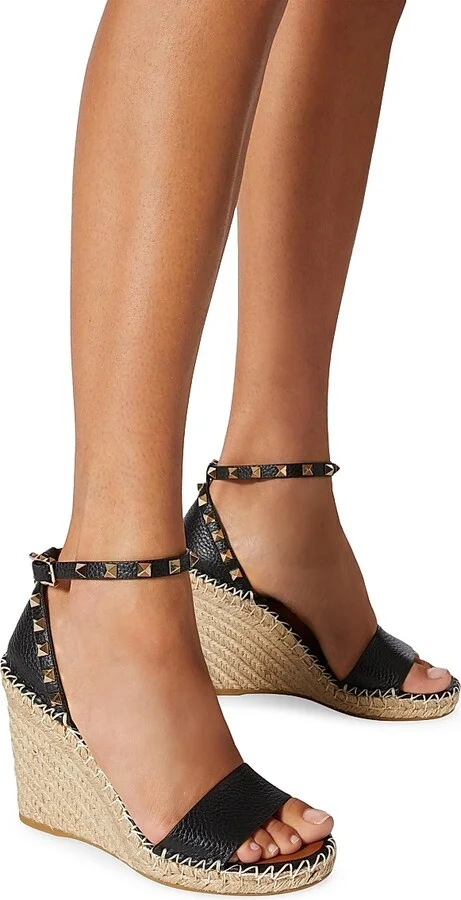 Women's Double Rockstud Grainy Calfskin Wedges 105MM - Black Light Cuir - Size 6 - Image 6