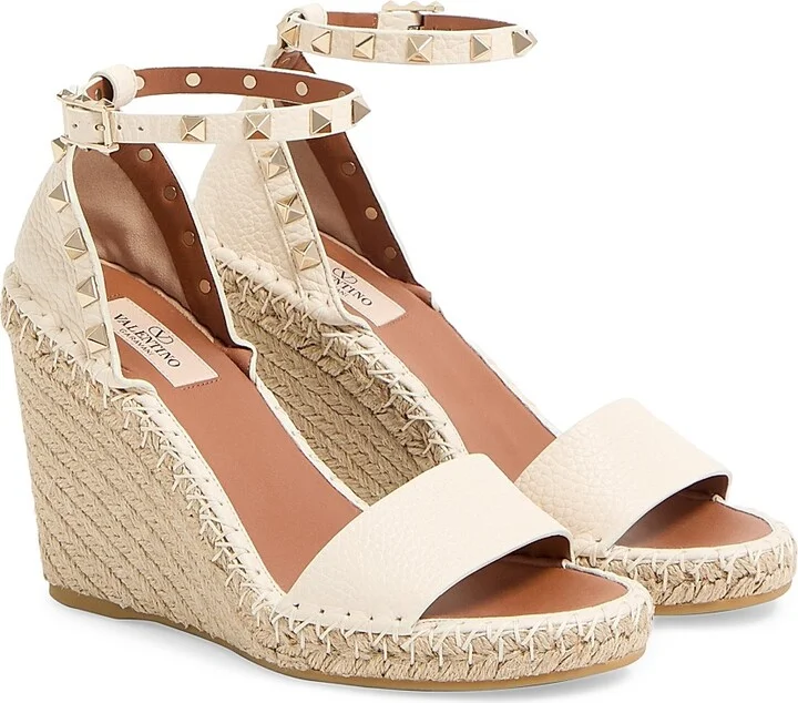 Women's Double Rockstud Grainy Calfskin Wedges 105MM - Black Light Cuir - Size 6 - Image 7