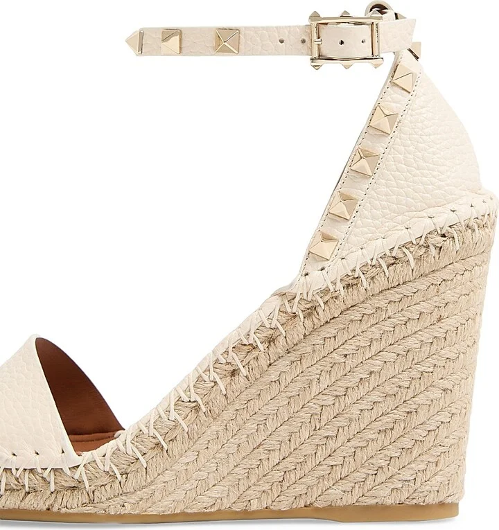 Women's Double Rockstud Grainy Calfskin Wedges 105MM - Black Light Cuir - Size 6 - Image 11