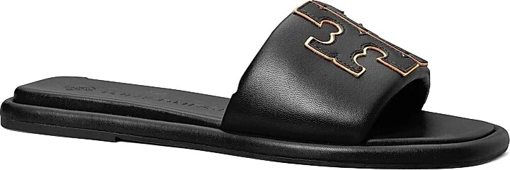 Women's Double-T Monogram Padded Leather Slide Sandals - Perfect Black - Size 10 - Image 2
