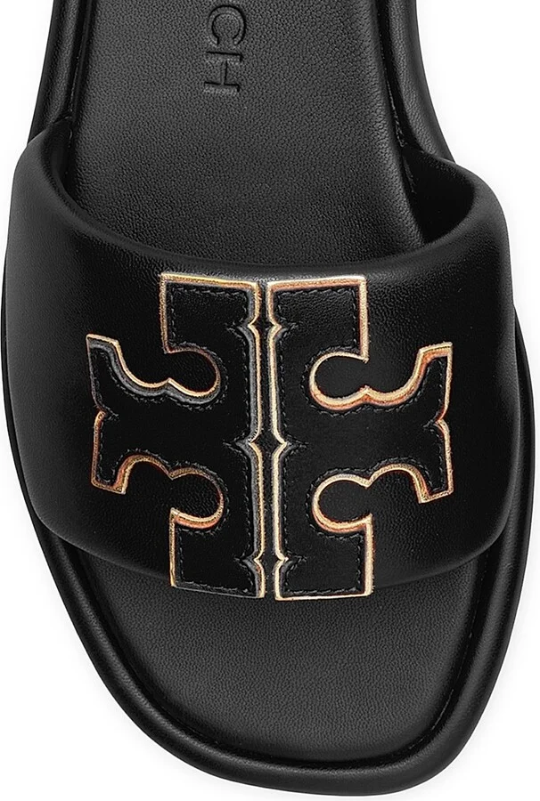 Women's Double-T Monogram Padded Leather Slide Sandals - Perfect Black - Size 10 - Image 3