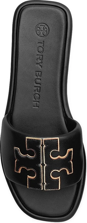 Women's Double-T Monogram Padded Leather Slide Sandals - Perfect Black - Size 10 - Image 4