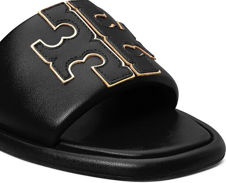 Women's Double-T Monogram Padded Leather Slide Sandals - Perfect Black - Size 10 - Image 5