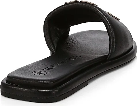 Women's Double-T Monogram Padded Leather Slide Sandals - Perfect Black - Size 10 - Image 6