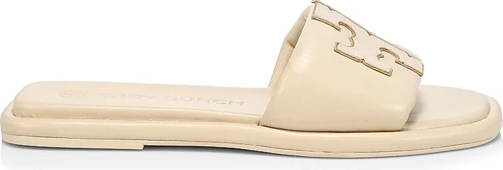 Women's Double-T Monogram Padded Leather Slide Sandals - Perfect Black - Size 10 - Image 8