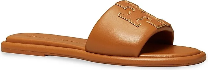 Women's Double-T Monogram Padded Leather Slide Sandals - Perfect Black - Size 10 - Image 9