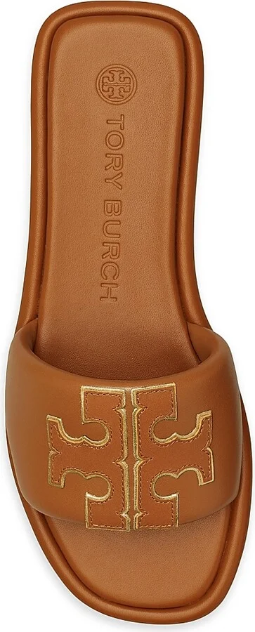 Women's Double-T Monogram Padded Leather Slide Sandals - Perfect Black - Size 10 - Image 11