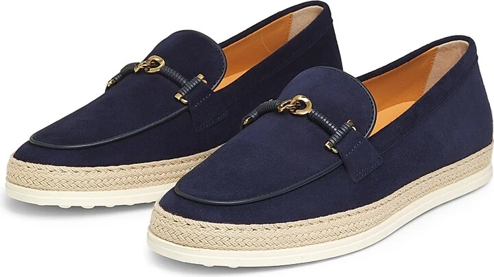 Women's Double-T Ring Suede & Raffia Loafers - Navy - Size 5.5 - Image 2
