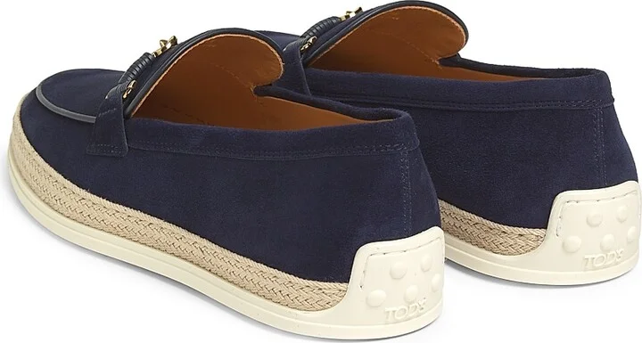 Women's Double-T Ring Suede & Raffia Loafers - Navy - Size 5.5 - Image 3