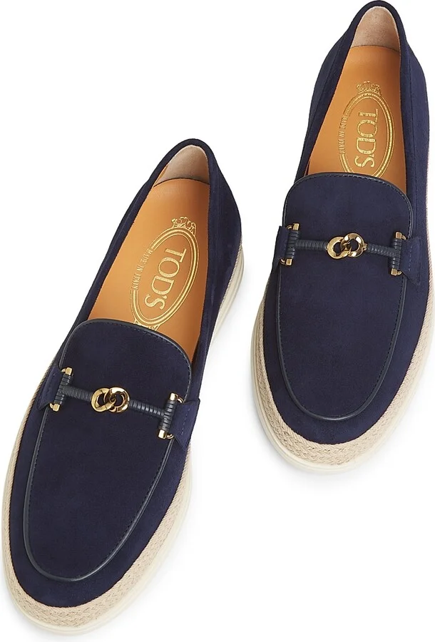 Women's Double-T Ring Suede & Raffia Loafers - Navy - Size 5.5 - Image 4
