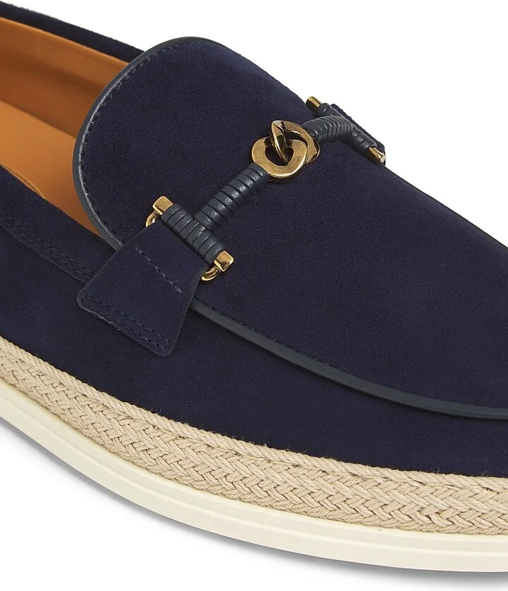 Women's Double-T Ring Suede & Raffia Loafers - Navy - Size 5.5 - Image 5