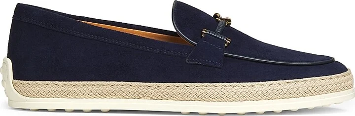 Women's Double-T Ring Suede & Raffia Loafers - Navy - Size 5.5