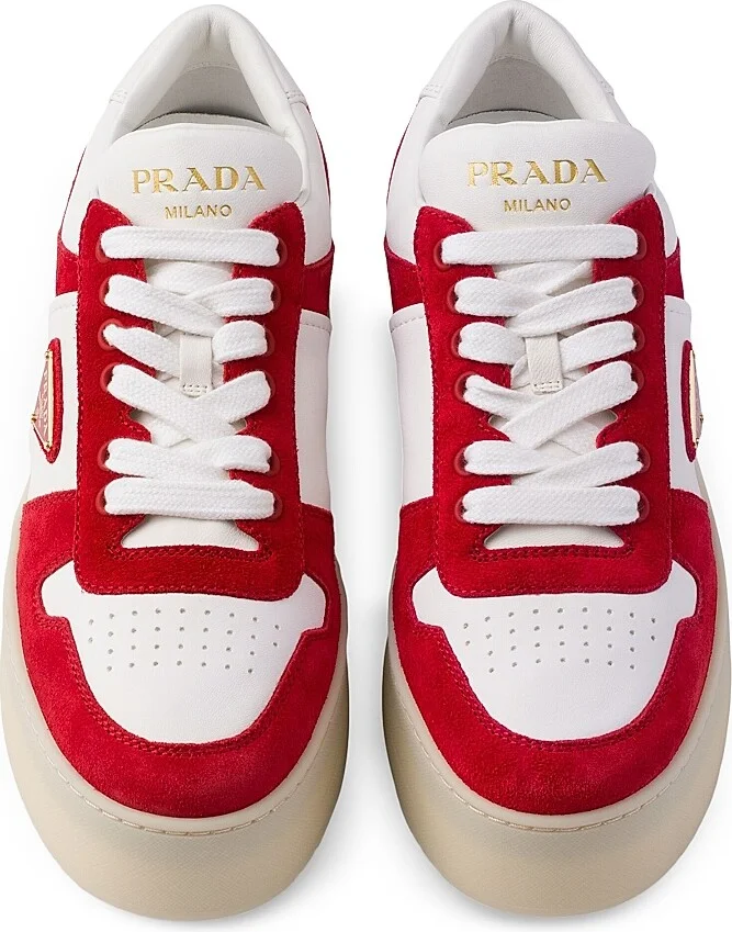 Women's Downtown Bold Nappa Leather and Suede Sneakers - Red White - Size 6.5 - Image 2