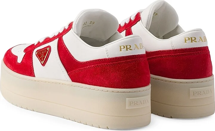 Women's Downtown Bold Nappa Leather and Suede Sneakers - Red White - Size 6.5 - Image 3