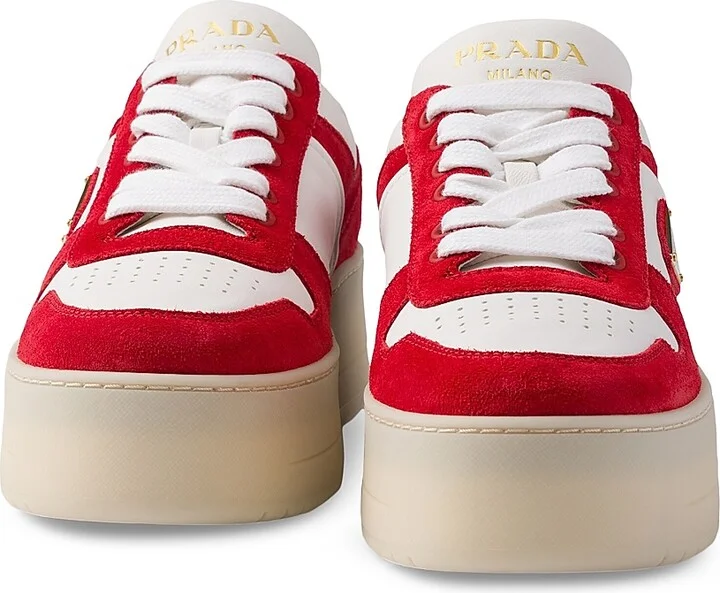 Women's Downtown Bold Nappa Leather and Suede Sneakers - Red White - Size 6.5 - Image 4