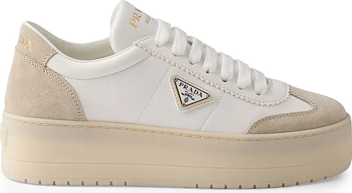 Women's Downtown Bold Nappa Leather and Suede Sneakers - White - Size 8.5