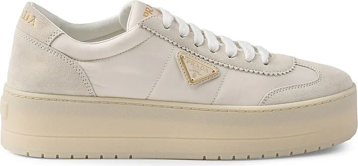 Women's Downtown Bold Nylon and Suede Sneakers - Beige Khaki - Size 9