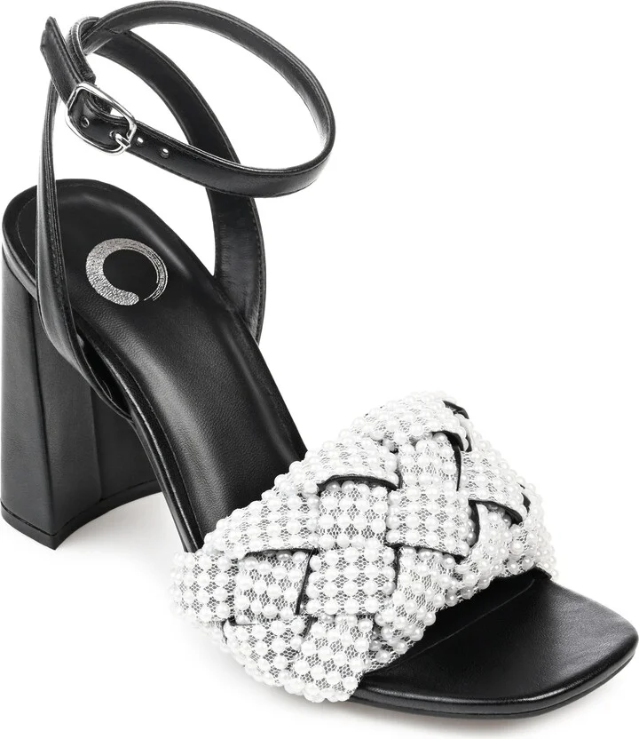 Womens Dua Tru Comfort Foam Pearl Accents Block Heel Sandals