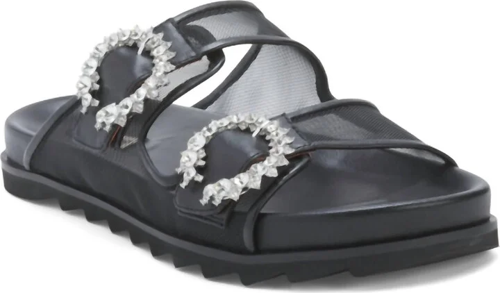 Women's Dual Band Embellished Sandals In Black