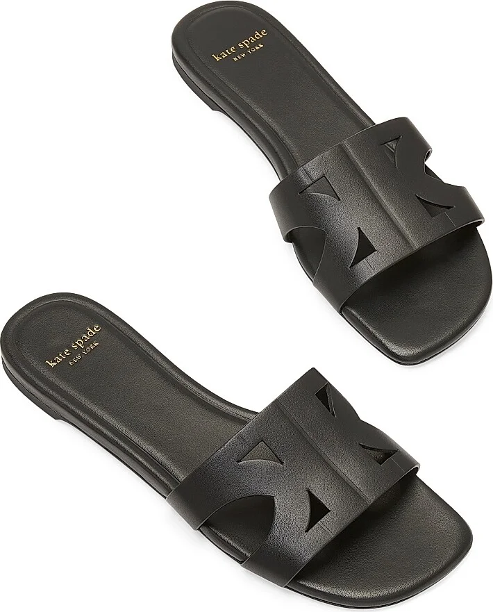 Women's Duo Double K Leather Flat Sandals - Black - Size 10 - Image 5