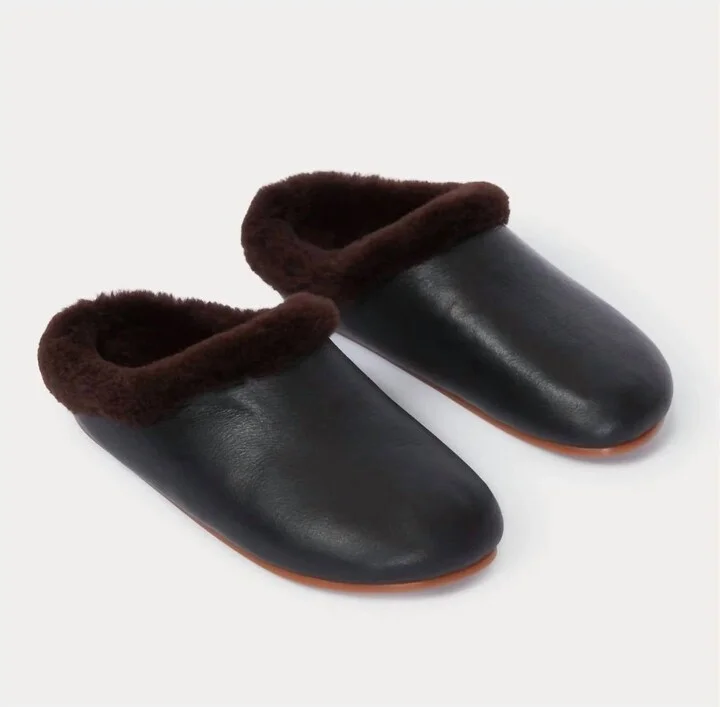 Women's Echo Shearling Flat Slide In Black Brown