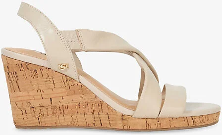 Womens Ecru Leather Kamies Cork Leather Wedge Sandals Eur 40 / 7 Uk Women