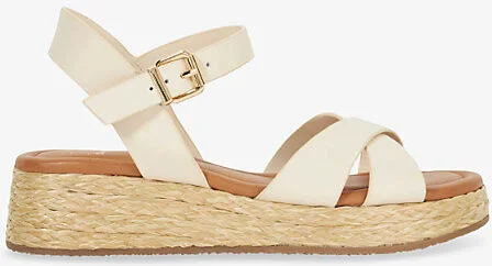 Womens Ecru Leather Littleton Leather and Raffia Flatform Sandals Eur 39 / 6 Uk Women